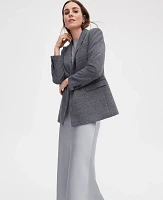 Ann Taylor The Relaxed Double Breasted Long Blazer Twill Grey Melange Women's