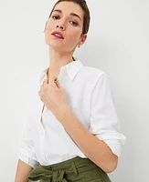 Ann Taylor Petite AT Weekend Relaxed Linen Blend Shirt White Women's