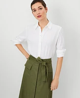 Ann Taylor Petite AT Weekend Relaxed Linen Blend Shirt White Women's