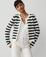 Ann Taylor AT Weekend Striped Stitched Jacket Green/White Stripe Women's