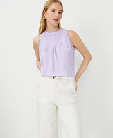 Ann Taylor Petite Scalloped Mixed Media Sleeveless Top Lavender Latte Women's