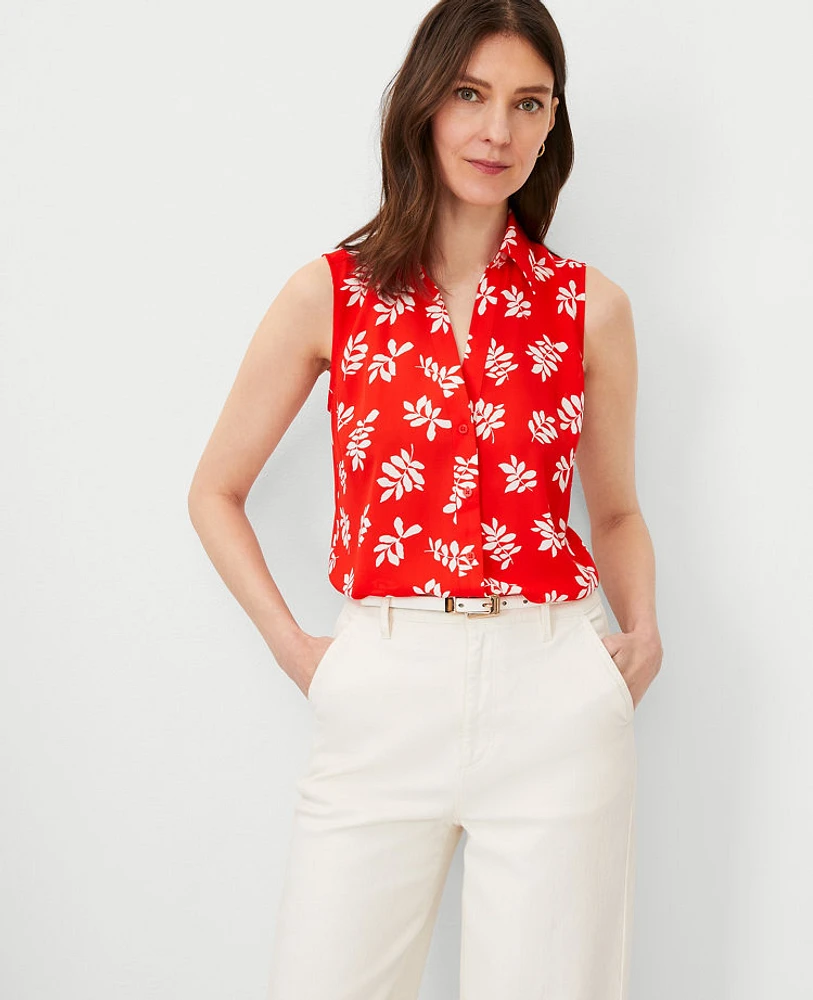 Ann Taylor Leaf Sleeveless Essential Shirt Fiery Red Women's