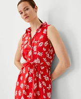 Ann Taylor Leafed Linen Blend Camp Shirtdress Fiery Red Women's