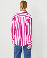 Ann Taylor Petite Striped Linen Oversized Shirt Bold Pink Women's