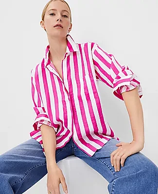 Ann Taylor Petite Striped Linen Oversized Shirt