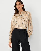 Ann Taylor Floral Half Placket Button Top Baguette Women's