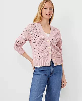 Ann Taylor AT Weekend Mesh Stitch Wedge Cardigan