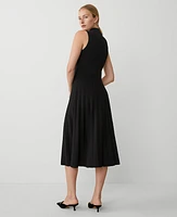 Ann Taylor Mock Neck Pleat Skirt Dress Black Women's