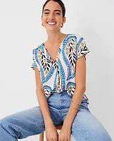 Ann Taylor Petite Floral Mixed Media Pleat Front Top