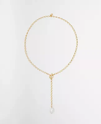 Ann Taylor Pearlized Chain Lariat Necklace