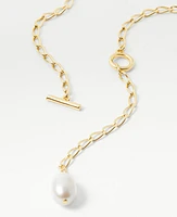 Ann Taylor Pearlized Chain Lariat Necklace Goldtone Women's