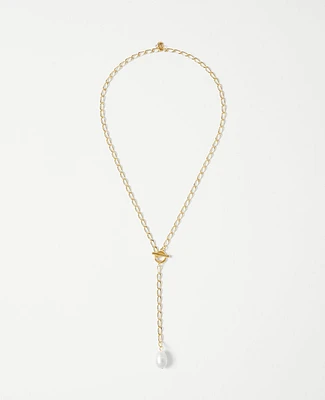 Ann Taylor Pearlized Chain Lariat Necklace Goldtone Women's