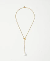 Ann Taylor Pearlized Chain Lariat Necklace Goldtone Women's