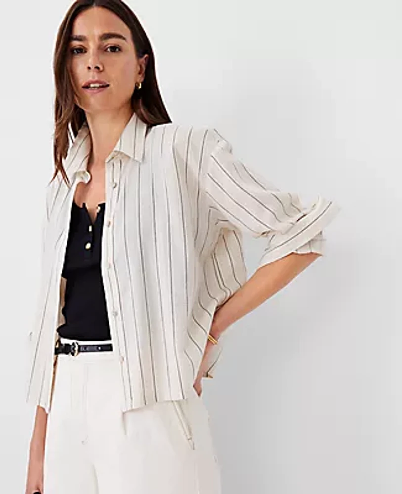 Ann Taylor Petite AT Weekend Striped Drop Shoulder Shirt