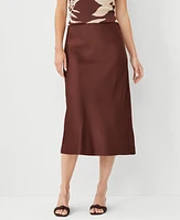 Ann Taylor Bias Midi Slip Skirt Brown Stone Women's