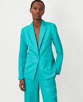 Ann Taylor Petite Studio Collection Silk Linen Long One Button Blazer Chameleon Teal Women's