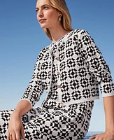 Ann Taylor Petite Geo Crochet Cardigan White-Black Women's