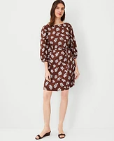 Ann Taylor Petite Leafed Linen Blend Puff Sleeve Shift Dress Brown Stone Women's