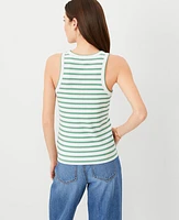 Ann Taylor Petite AT Weekend Striped Ribbed Tank Top Antique Glass Women's