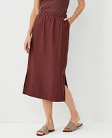 Ann Taylor Petite AT Weekend Linen Blend Easy Pencil Skirt Brown Stone Women's