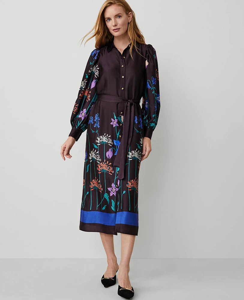 Ann Taylor Botanical Belted Shirtdress Deep Purple Onyx Women's