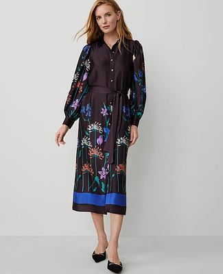 Ann Taylor Botanical Belted Shirtdress Deep Purple Onyx Women's