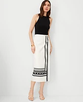 Ann Taylor Petite Geo Border Linen Blend Wrap Midi Skirt Winter White Women's