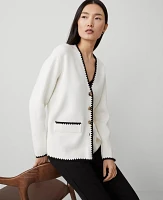 Ann Taylor Blanket Stitch Cardigan Winter White Women's