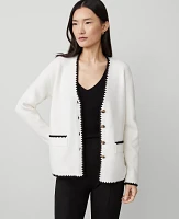 Ann Taylor Blanket Stitch Cardigan Winter White Women's