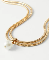 Ann Taylor Pearlized Ball Double Strand Necklace Goldtone Women's