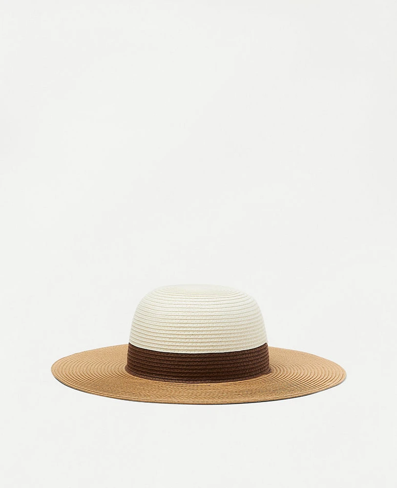 Ann Taylor Colorblock Floppy Straw Hat Natural Women's