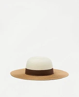 Ann Taylor Colorblock Floppy Straw Hat Natural Women's