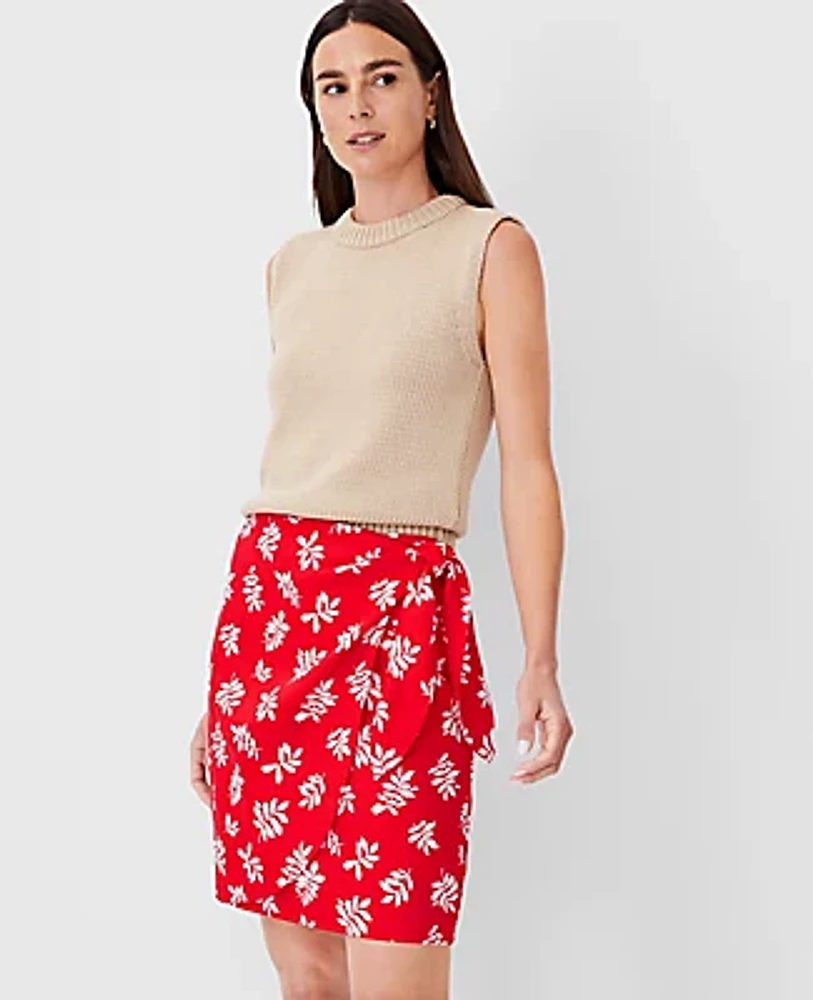 Ann Taylor Petite Leafed Linen Blend Sarong Wrap Skirt