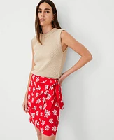 Ann Taylor Petite Leafed Linen Blend Sarong Wrap Skirt Fiery Red Women's