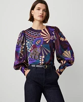 Ann Taylor Botanical Puff Sleeve Blouse Size 2XS Plum Burst Women's