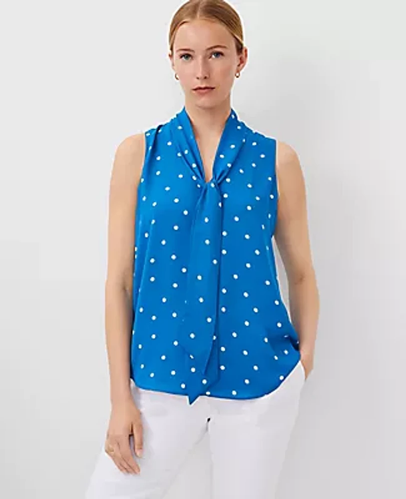 Ann Taylor Tall Dotted Bow Tie Neck Shell Top