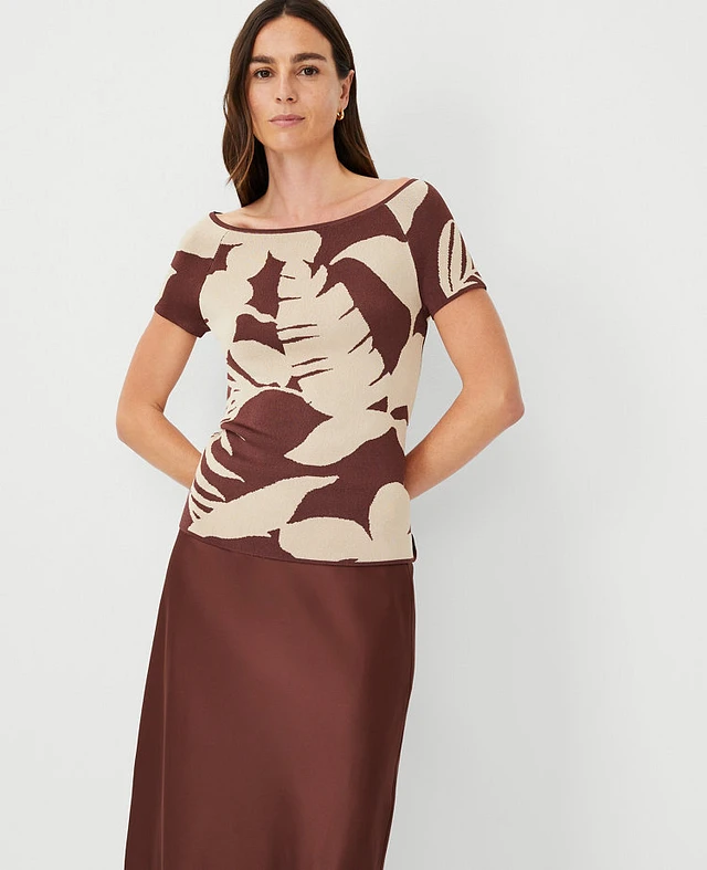 Ann Taylor Floral Jacquard Sweater T-Shirt Toasted Oat Women's at Hamilton Place in Chattanooga, TN Ann Taylor Floral Jacquard Sweater T-Shirt Toasted Oat Women's at Hamilton Place in Chattanooga, TN