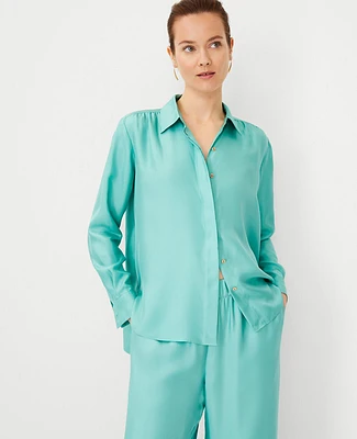 Ann Taylor Studio Collection Silk Shirt Green Porcelain Women's