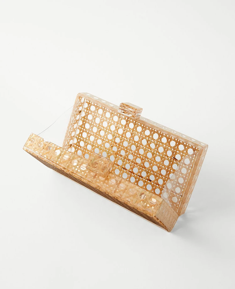 Ann Taylor Clear Woven Straw Hard Clutch Handbag Natural Women's