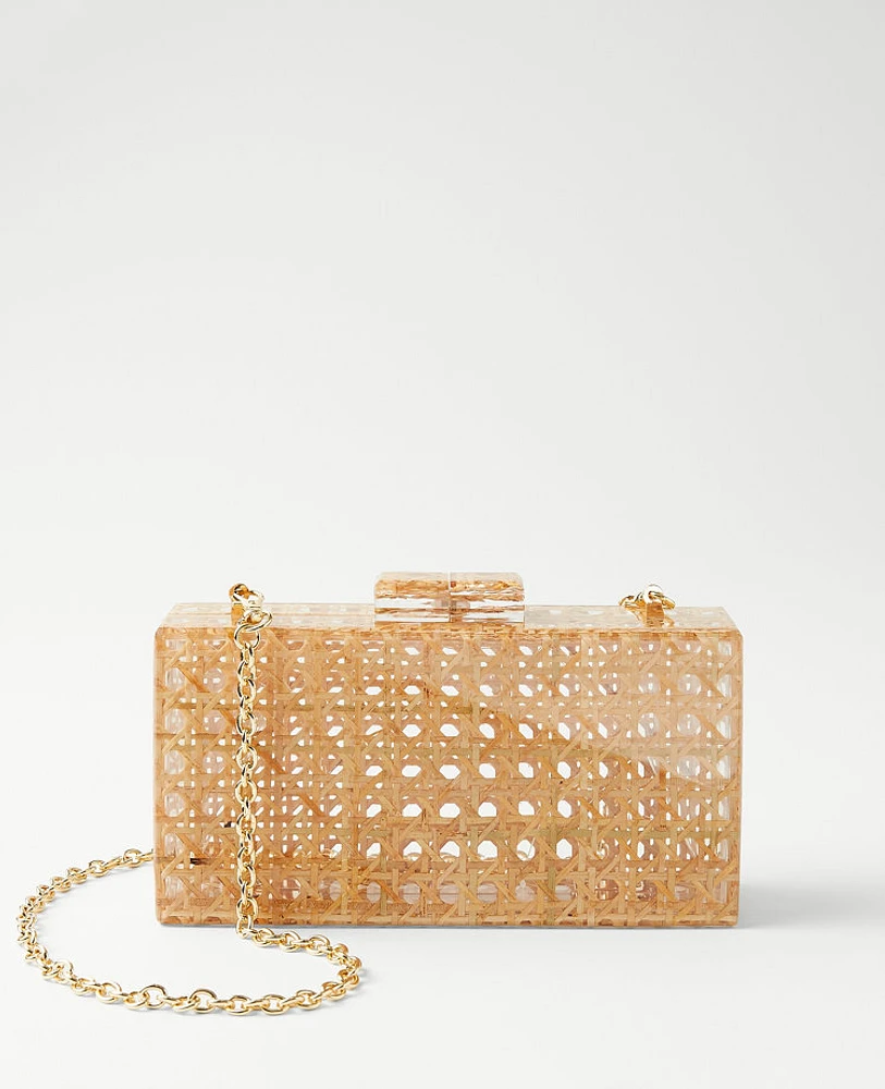 Ann Taylor Clear Woven Straw Hard Clutch Handbag Natural Women's