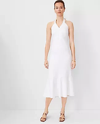 Ann Taylor Petite Linen Blend Halter Midi Dress