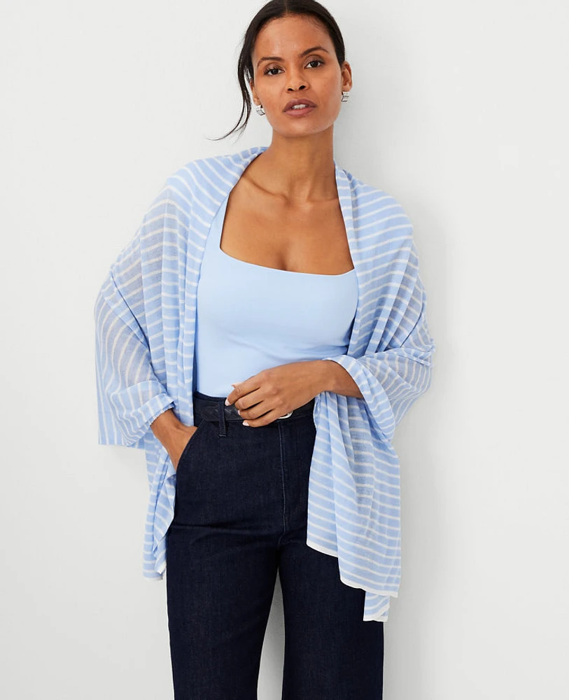 Ann Taylor Oversized Striped Poncho Wrap Ojai Sky Women's