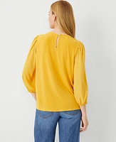 Ann Taylor Petite Mixed Media Pleat Neck Top Spring Marigold Women's