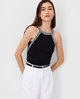 Ann Taylor Petite Embroidered Halter Top