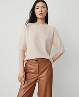 Ann Taylor Cashmere Roll Neck Sweater T-Shirt Pale Oatmeal Heather Women's