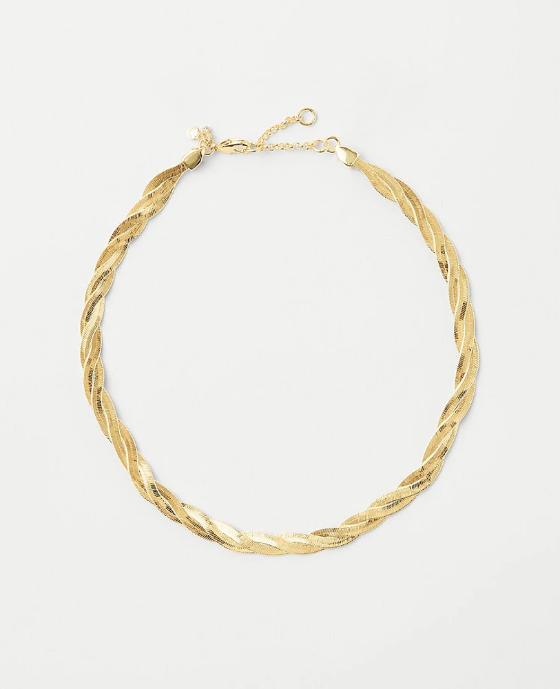 Ann Taylor Braided Snake Chain Necklace Goldtone Women's