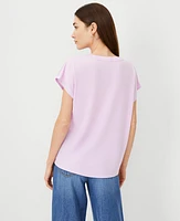 Ann Taylor Mixed Media Pleat Front Top Crisp Lilac Women's