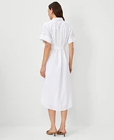 Ann Taylor Linen Blend Midi Shirtdress White Women's