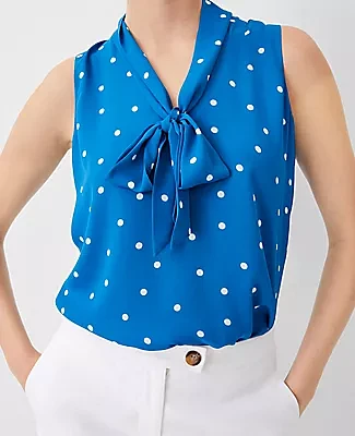 Ann Taylor Dotted Bow Tie Neck Shell Top