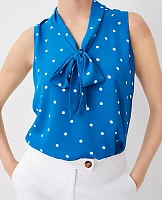 Ann Taylor Dotted Bow Tie Neck Shell Top
